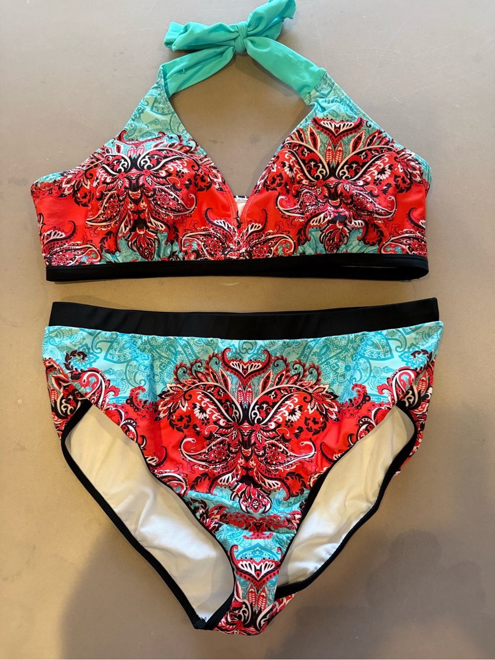 Women’s Two-Piece Halter Bikini in Red and Turquoise